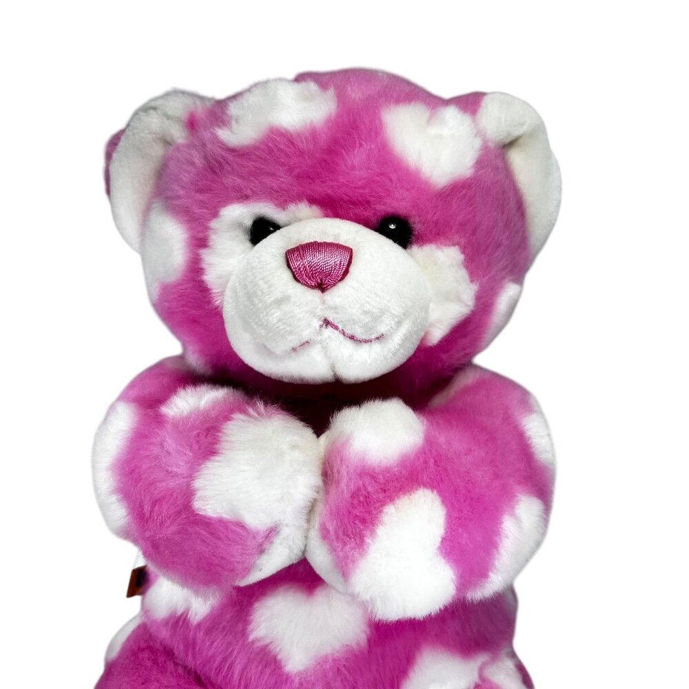 Build A Bear Hug Me Pink White Hearts Teddy Magnetic Paws BAB Plush Stuffed Toy - Picture 1 of 9